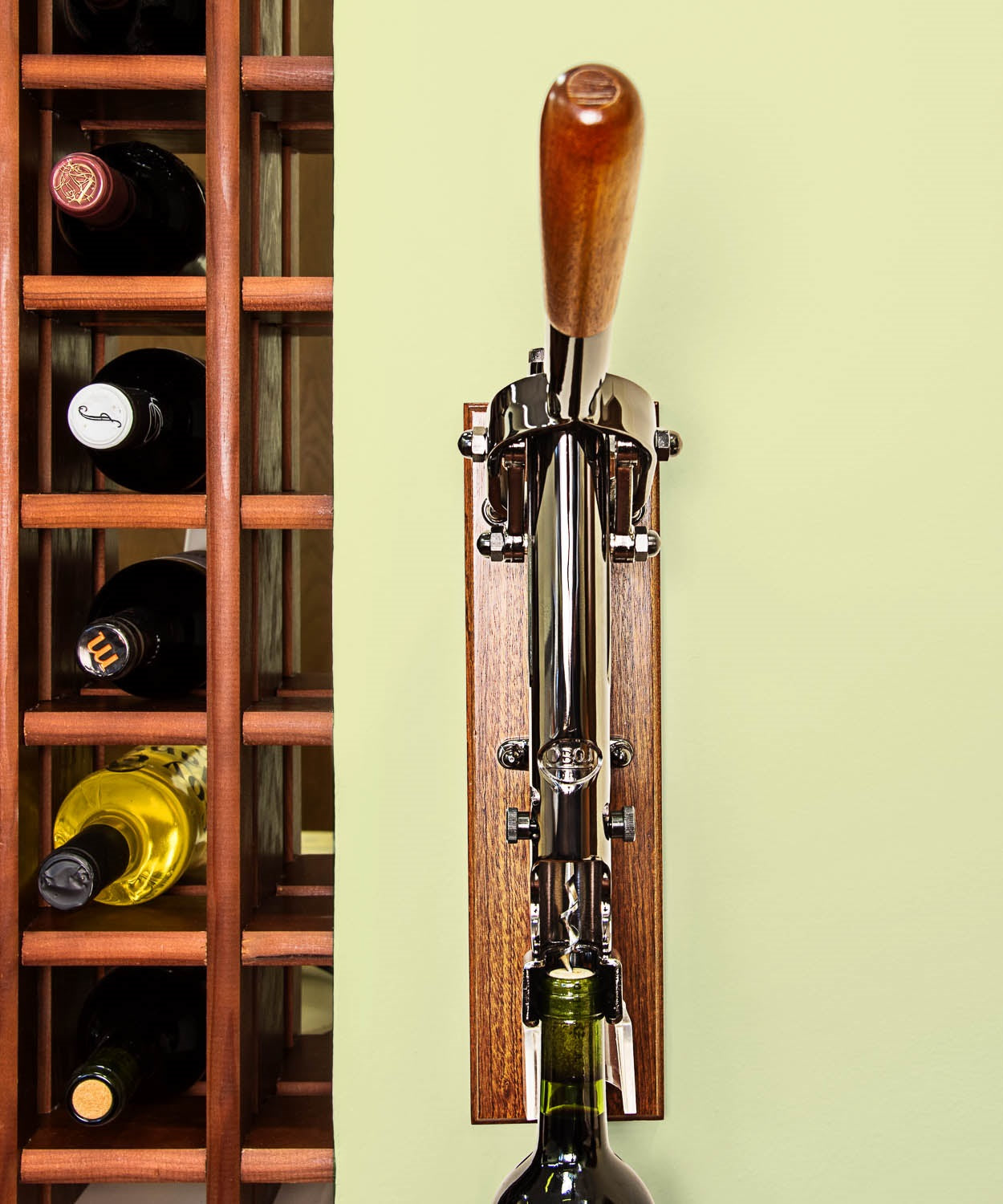 BOJ Professional Wine Opener Black Nickeled SapeleBacked Wall Mounted Corkscrew 09926 wineopeners.shop