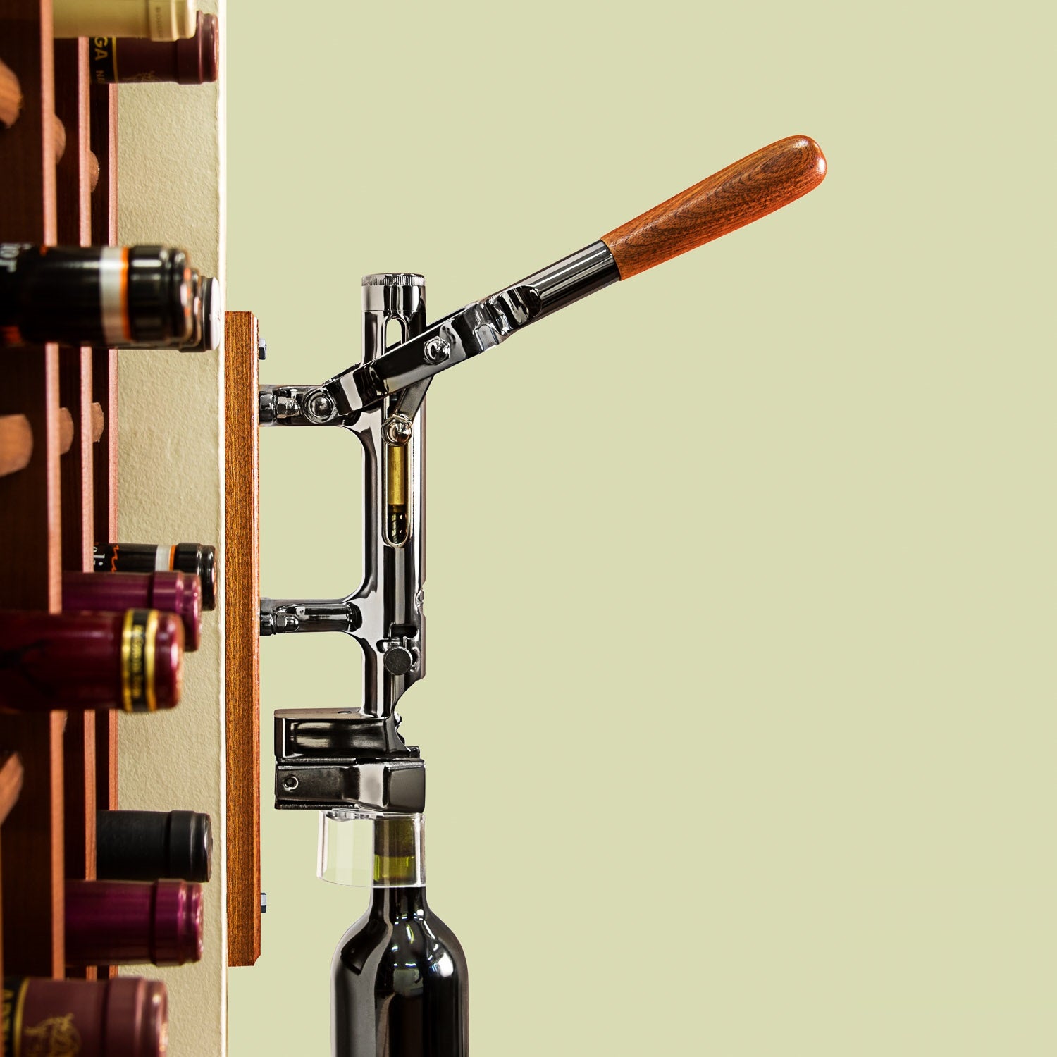 BOJ Professional Wine Opener Black Nickeled SapeleBacked Wall Mounted Corkscrew 09926 wineopeners.shop
