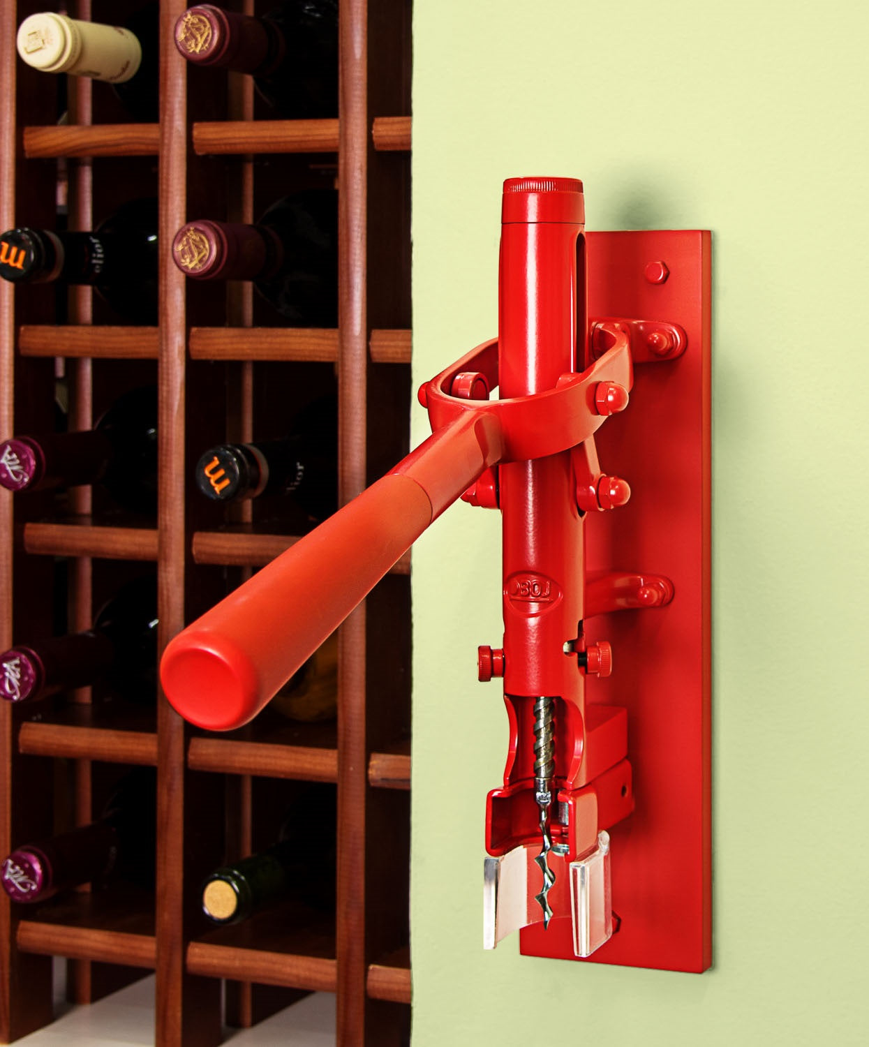 BOJ Professional Wine Opener Red SapeleBacked Wall Mounted Corkscrew 10450 wineopeners.shop