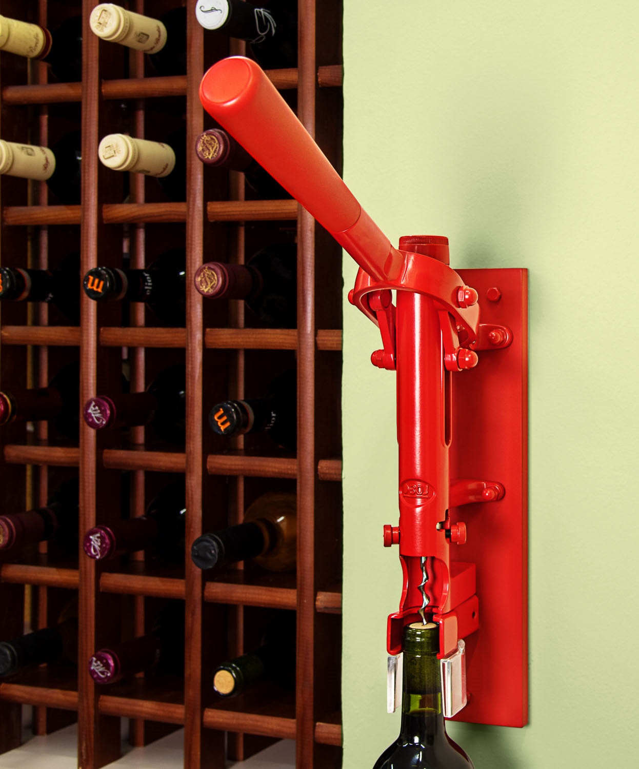 BOJ Professional Wine Opener Red SapeleBacked Wall Mounted Corkscrew 10450 wineopeners.shop