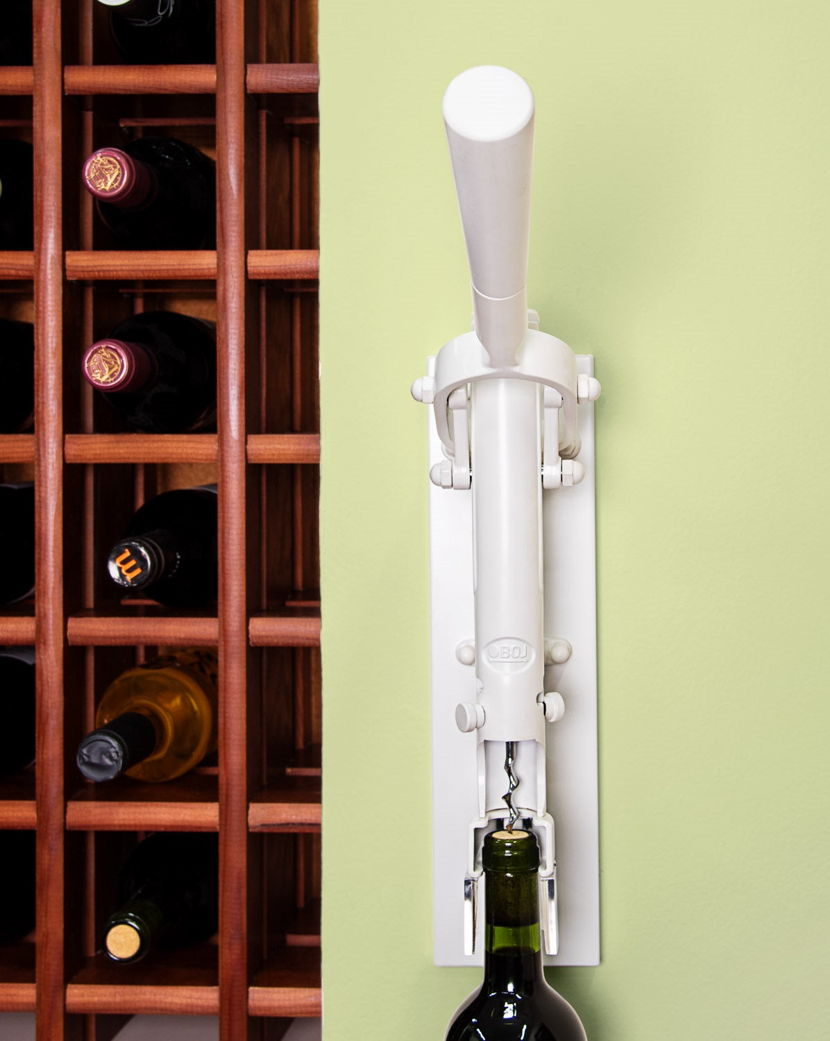 BOJ Professional Wine Opener White SapeleBacked Wall Mounted Corkscrew 10452 wineopeners.shop
