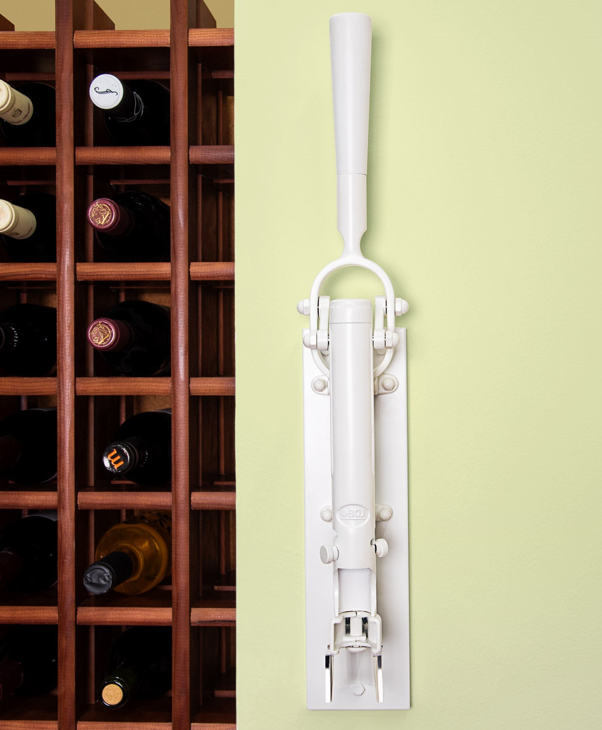 BOJ Professional Wine Opener White SapeleBacked Wall Mounted Corkscrew 10452 wineopeners.shop