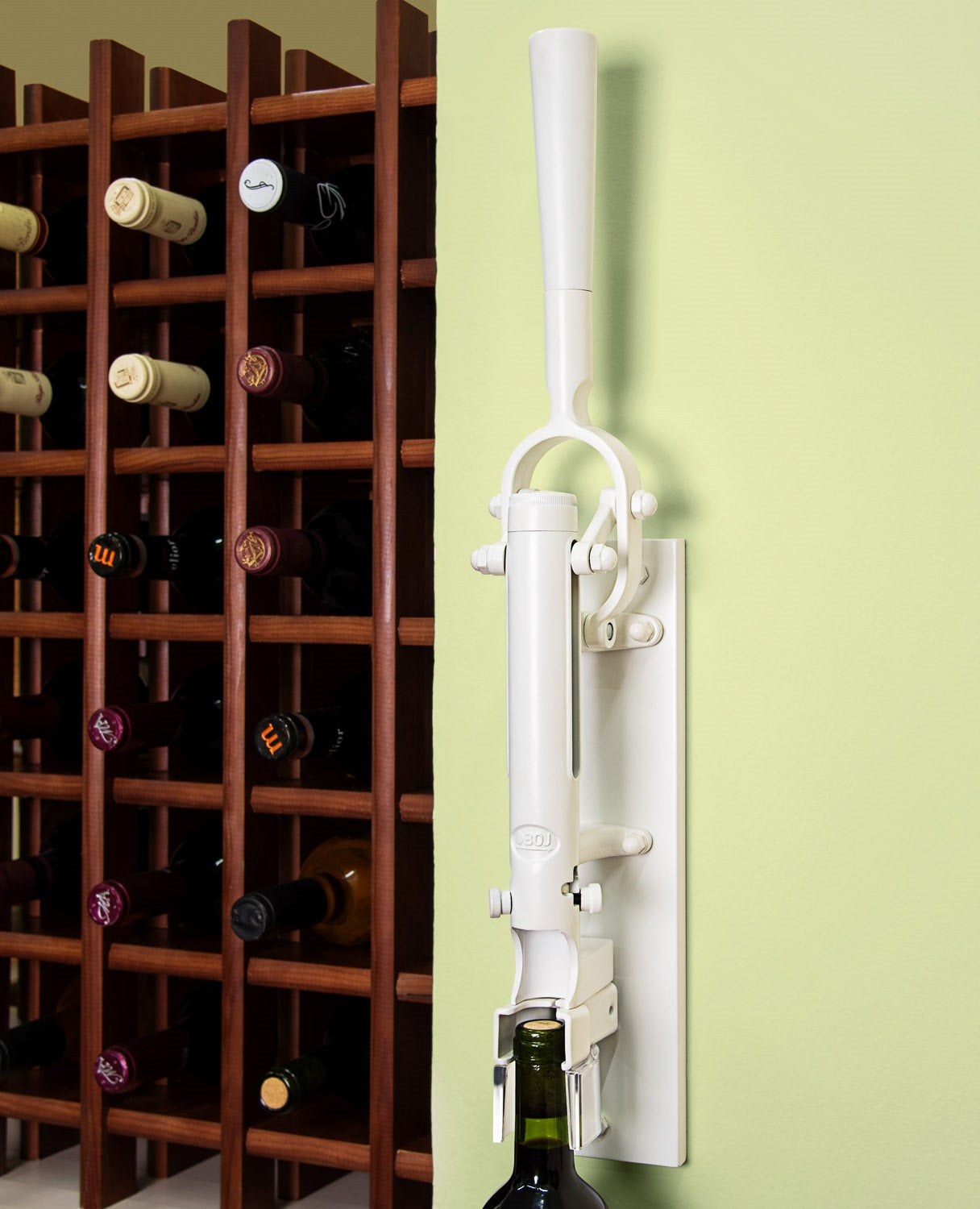 BOJ Professional Wine Opener White SapeleBacked Wall Mounted Corkscrew 10452 wineopeners.shop