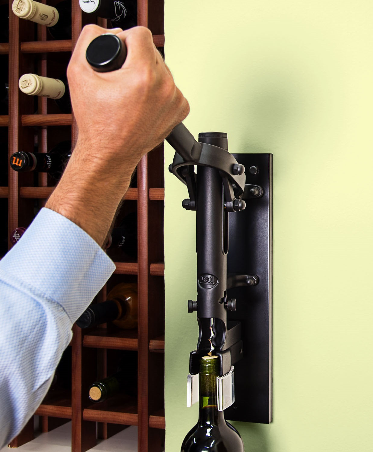 BOJ Professional Wine Opener Black SapeleBacked Wall Mounted Corkscrew 10455 wineopeners.shop