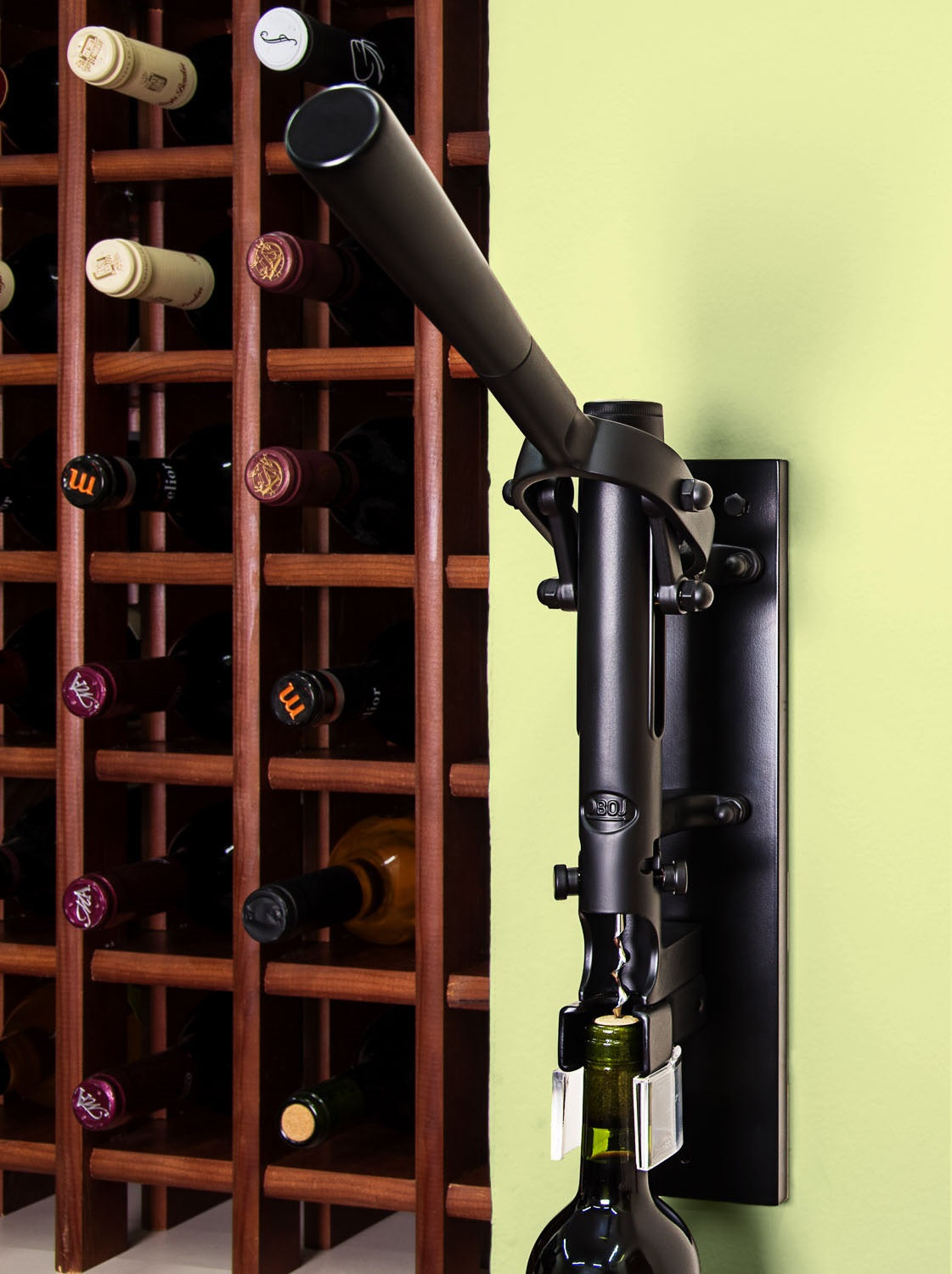 BOJ Professional Wine Opener Black SapeleBacked Wall Mounted Corkscrew 10455 wineopeners.shop