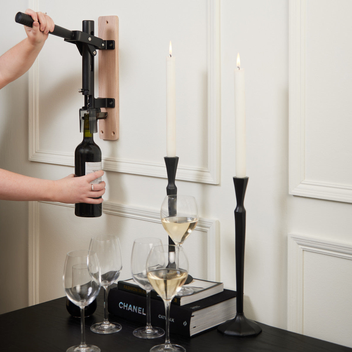 BOJ Professional Wine Opener Black OakBacked Wall Mounted Corkscrew Model 110 10462