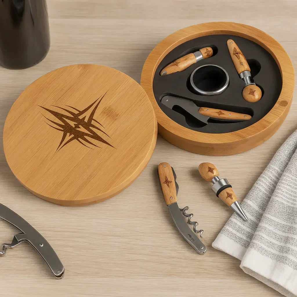 Round Bamboo 4 Piece Wine Tool Set