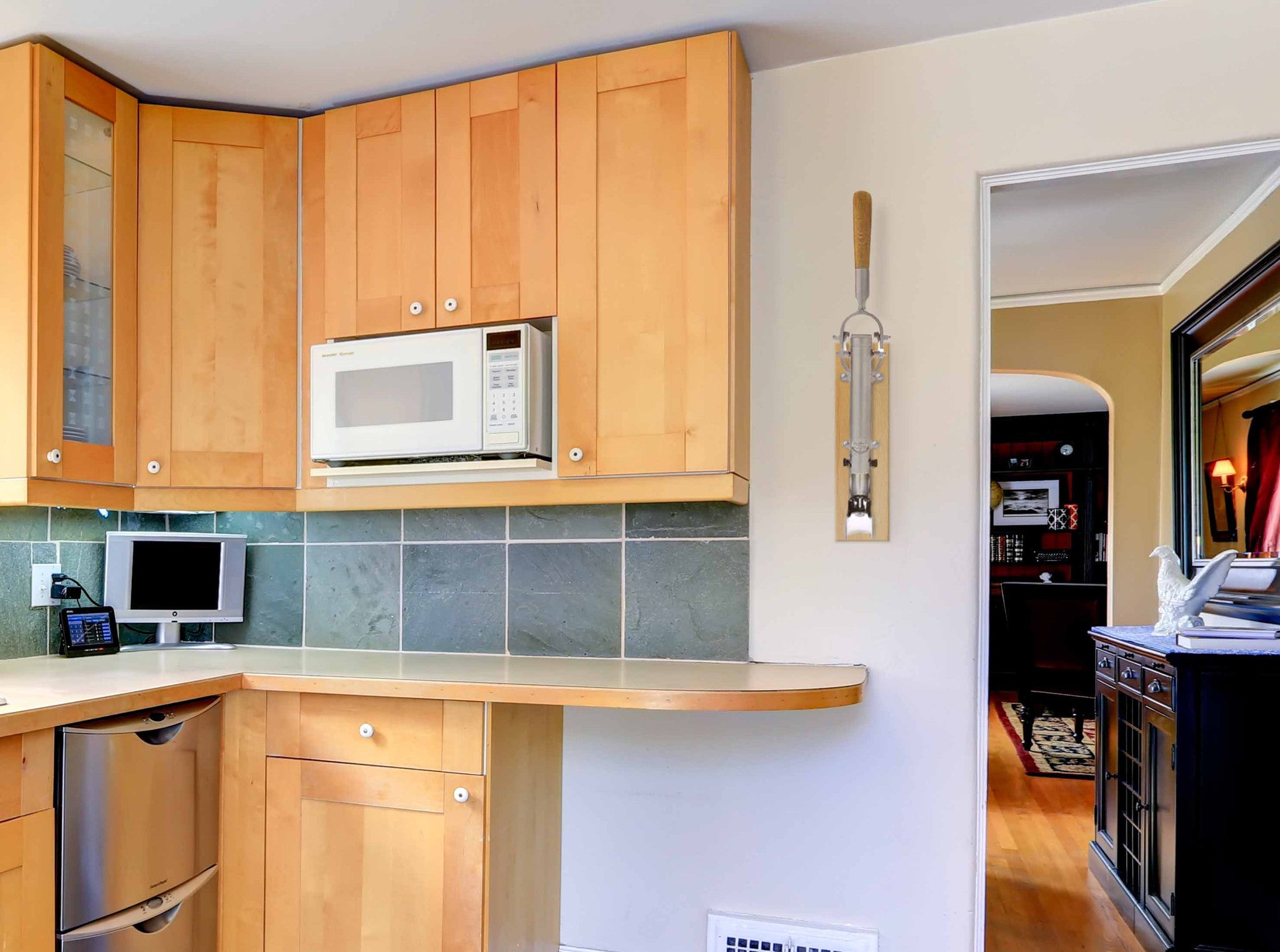 BOJ Professional Wine Opener Matte Chrome SapeleBacked Wall Mounted Corkscrew 09941 wineopeners.shop