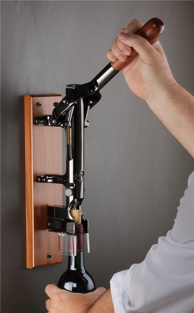 BOJ Professional Wine Opener Black Nickeled SapeleBacked Wall Mounted Corkscrew 09926 wineopeners.shop