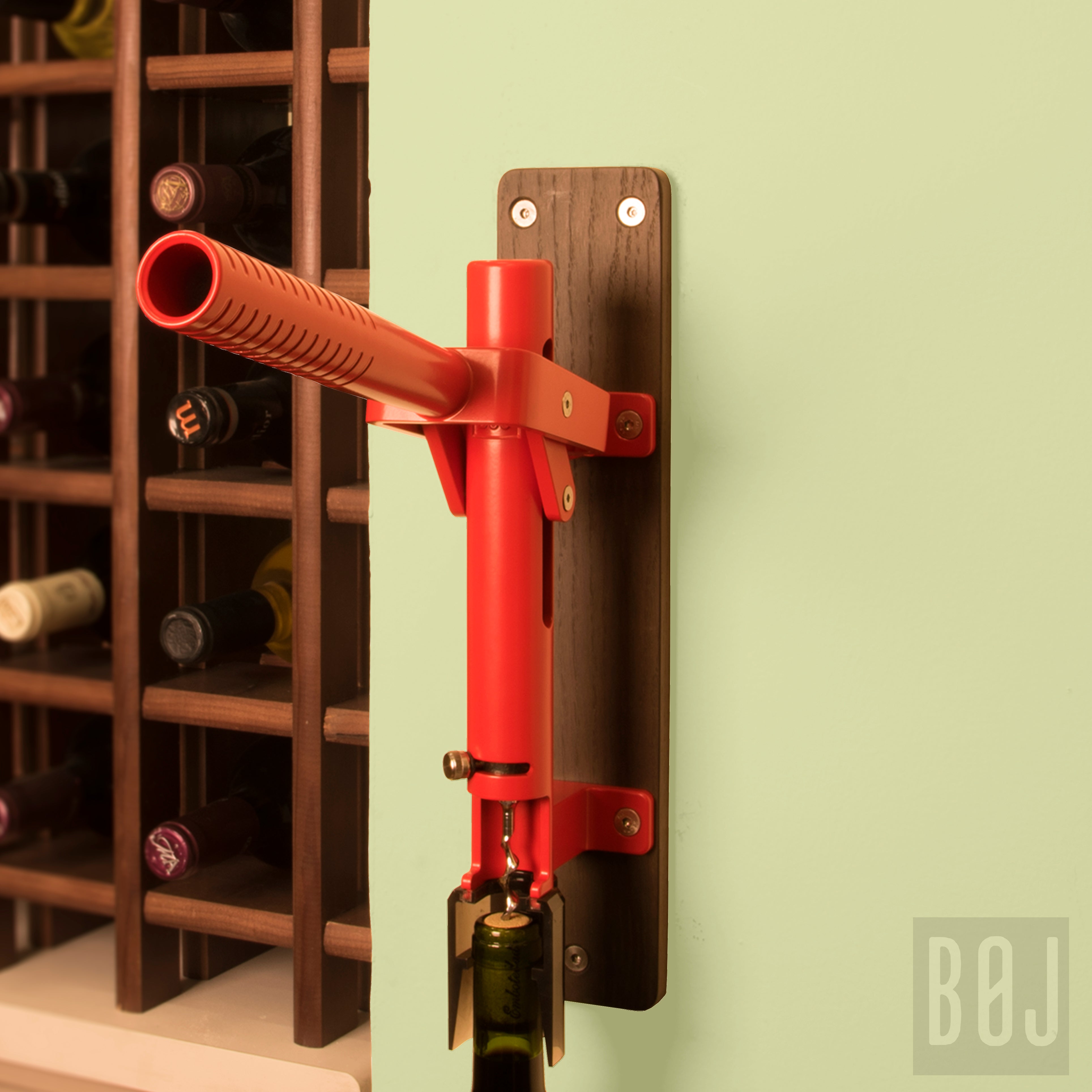 BOJ Professional Wine Opener Red OakBacked Wall Mounted Corkscrew Model 110 10464 wineopeners.shop