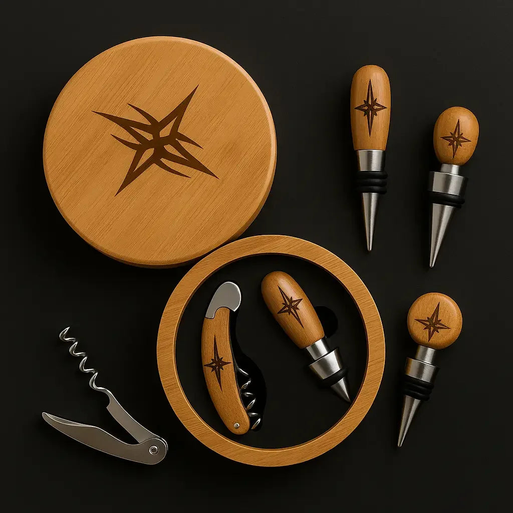 Round Bamboo 4 Piece Wine Tool Set